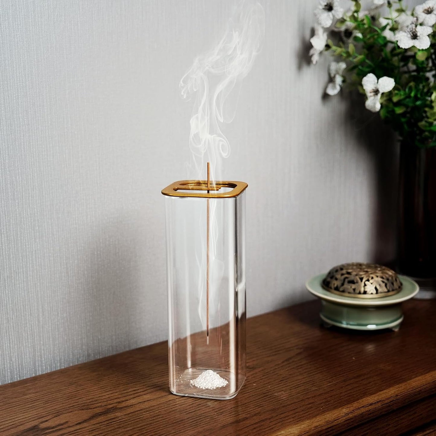 Golden Glass Incense Burner Stick Holder