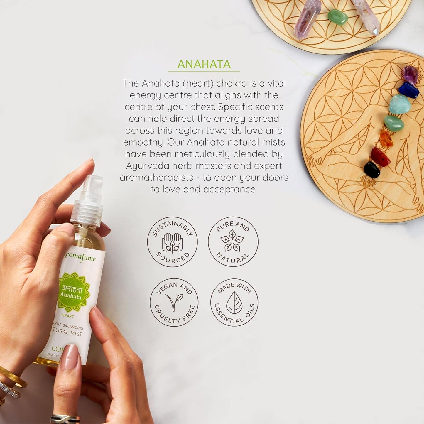Heart Chakra Natural Mist 100Ml/3.3 Fl Oz | Anahata | Aromatherapy Spray for Chakra Balance | Rose & Bergamot Extracts