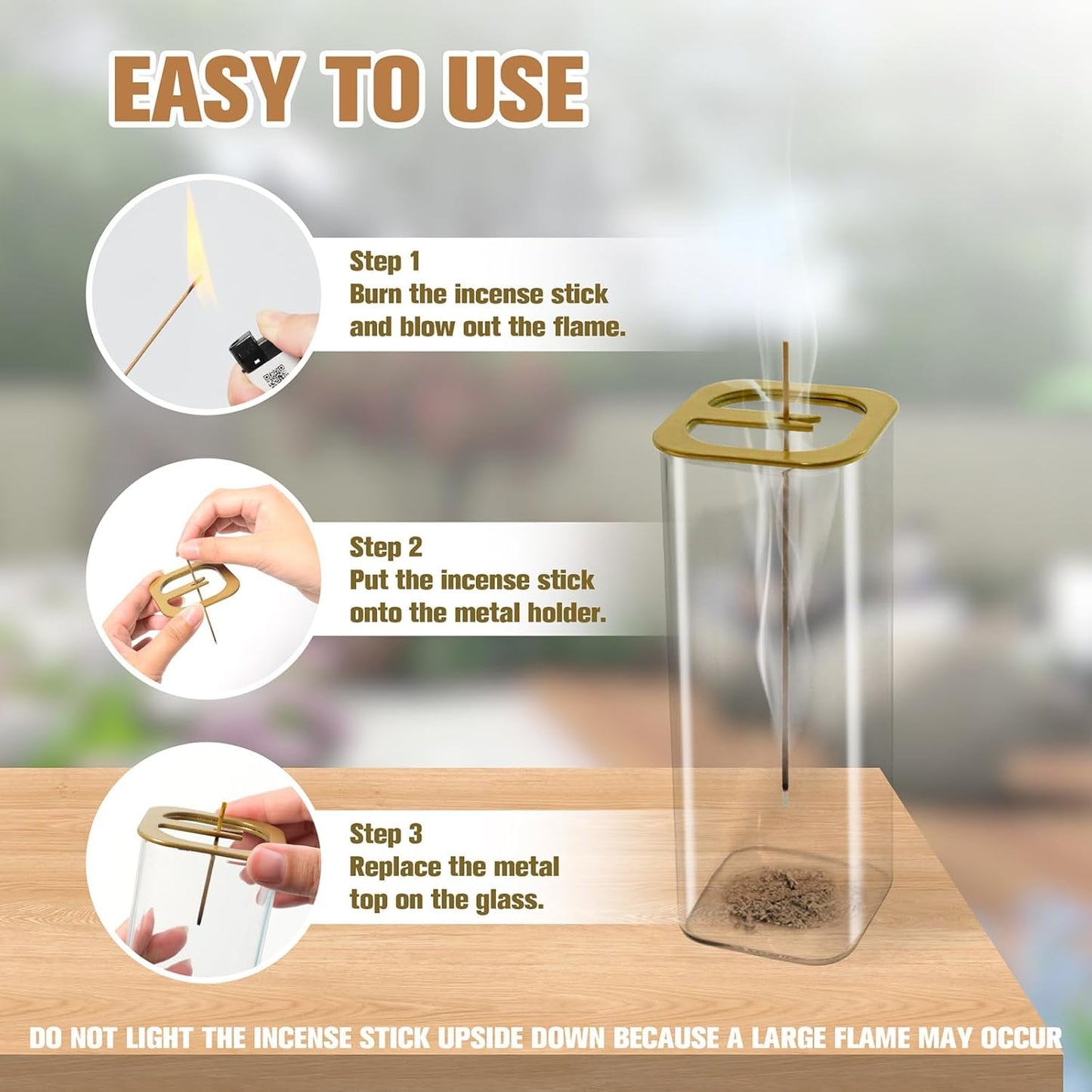 Golden Glass Incense Burner Stick Holder