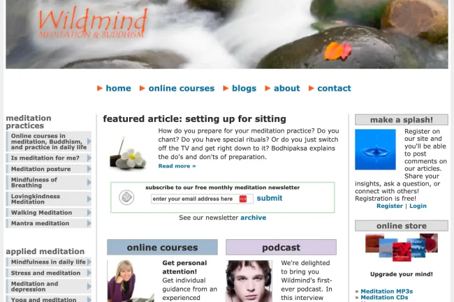 Screenshot of the Wildmind website from March 2007.